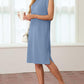 🔥Soldes d'été 50 %🌸Robe mi-longue ample fendue à col rond et poches pour femme