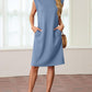 🔥Soldes d'été 50 %🌸Robe mi-longue ample fendue à col rond et poches pour femme