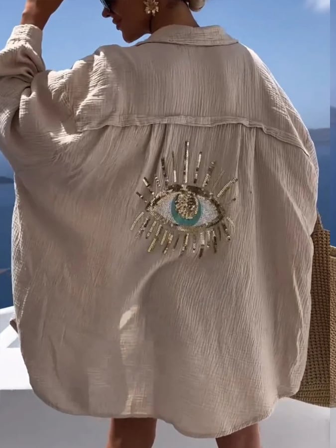 🔥50% de réduction sur les offres spéciales🔥Chemise décontractée à paillettes et perles gros yeux