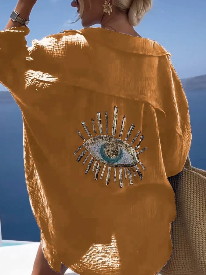 🔥50% de réduction sur les offres spéciales🔥Chemise décontractée à paillettes et perles gros yeux