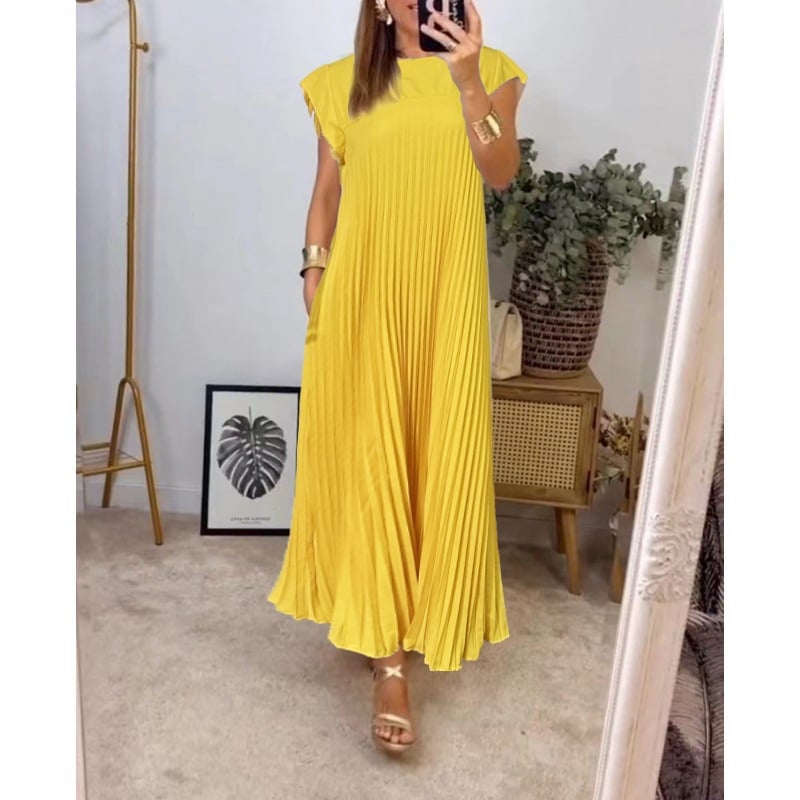🔥VENTE CHAUDE🔥Robe sans manches plissée, simple et unie