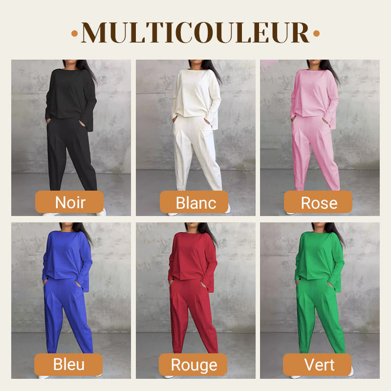 ⌛ Le prix le plus bas pour le dumping !Ensemble 2 pièces haut à manches longues et pantalon à col rond