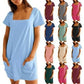 💕Promotion d'été 50% DE RÉDUCTION👗Robe décontractée à carreaux femme à manches courtes avec poches