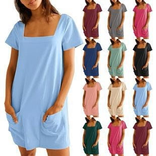 💕Promotion d'été 50% DE RÉDUCTION👗Robe décontractée à carreaux femme à manches courtes avec poches