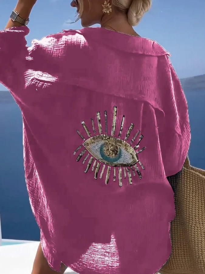 🔥50% de réduction sur les offres spéciales🔥Chemise décontractée à paillettes et perles gros yeux