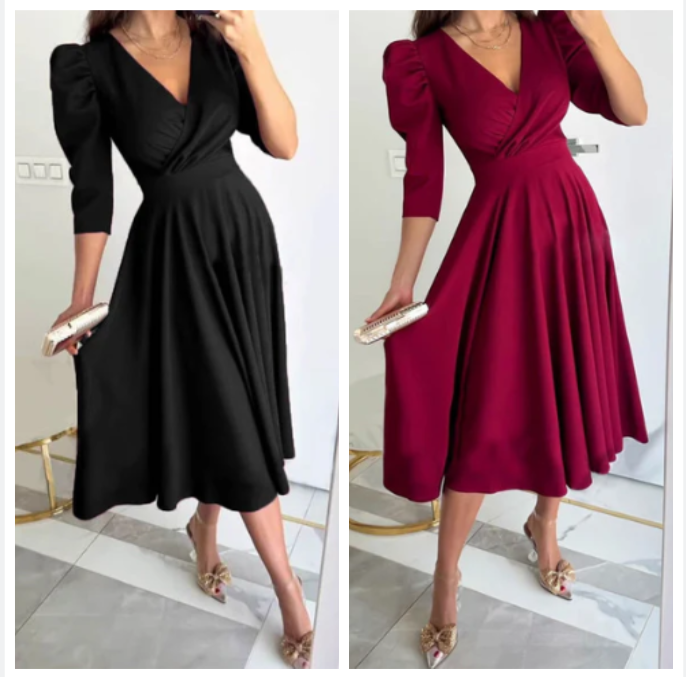 👗Robe midi plissée à col en V pour femme