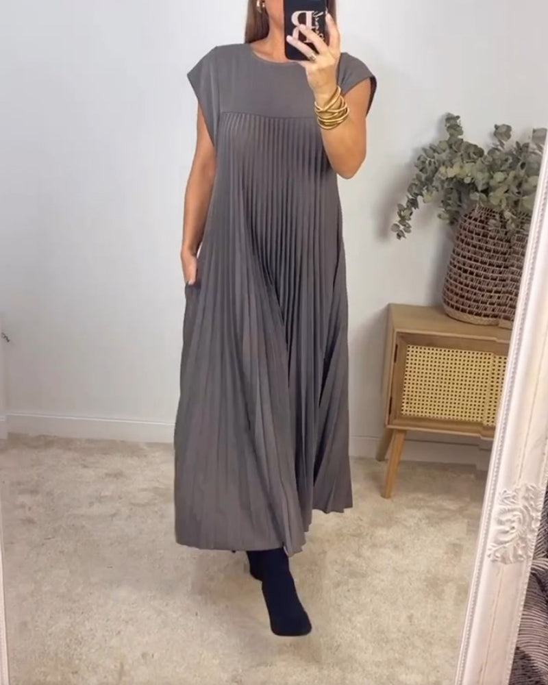 🔥VENTE CHAUDE🔥Robe sans manches plissée, simple et unie