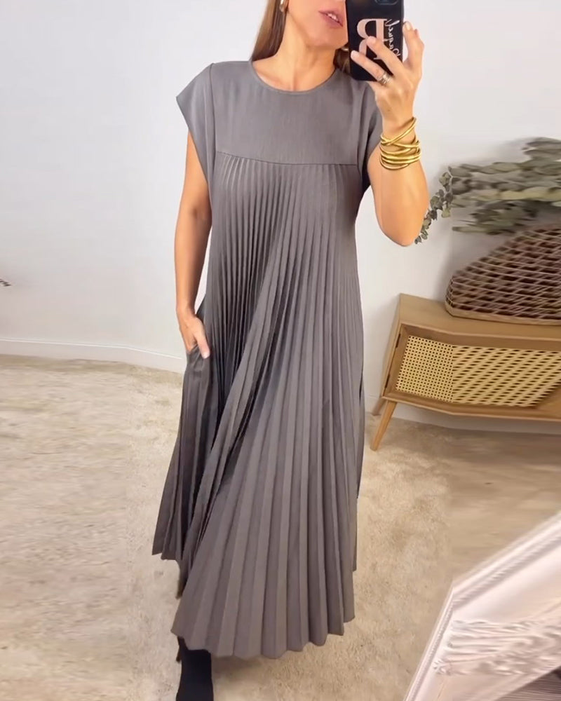 🔥VENTE CHAUDE🔥Robe sans manches plissée, simple et unie