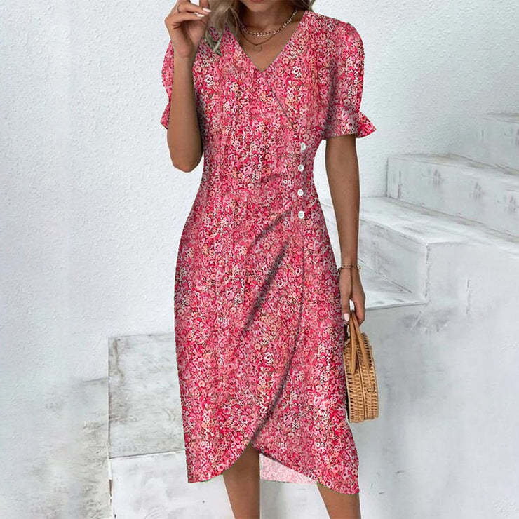 🌷51% DE RÉDUCTION🌷Robe imprimée florale à col en V pour femme