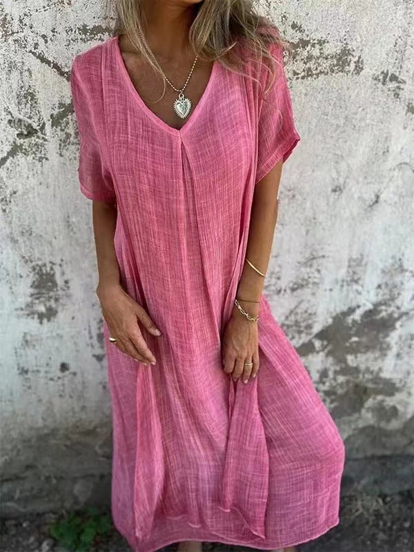 🔥Offre Spéciale Robe ample en coton et lin à col en V pour femme👗
