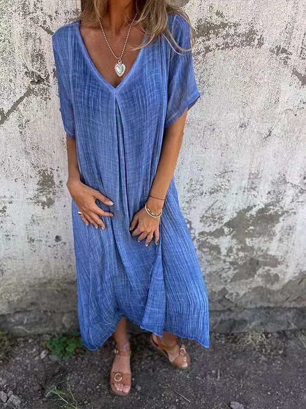 🔥Offre Spéciale Robe ample en coton et lin à col en V pour femme👗
