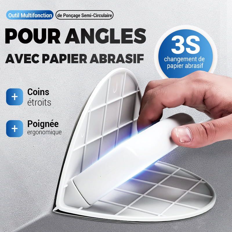 Outil de Ponçage Multifonctionnel Semi-Circulaire avec Papier Abrasif 🛠️✨ | Idéal pour Coins et Surfaces Courbes