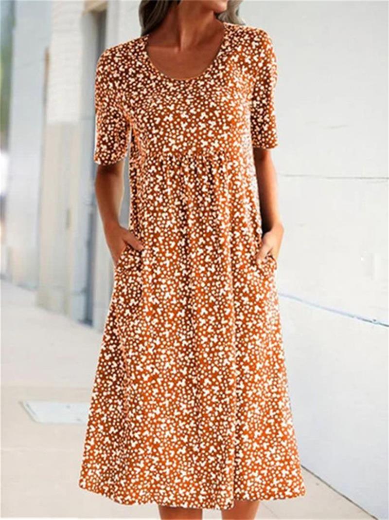 🎁Robe en coton à encolure dégagée pour femmes décontractées (8 couleurs avec poches)
