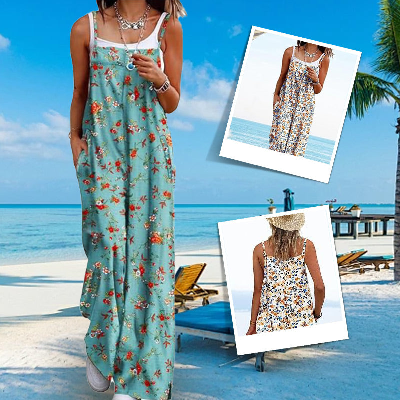 🏖️Soldes d'été 50% de réduction !🌼Combinaison d'été bohème à jambes larges et poches pour femmes