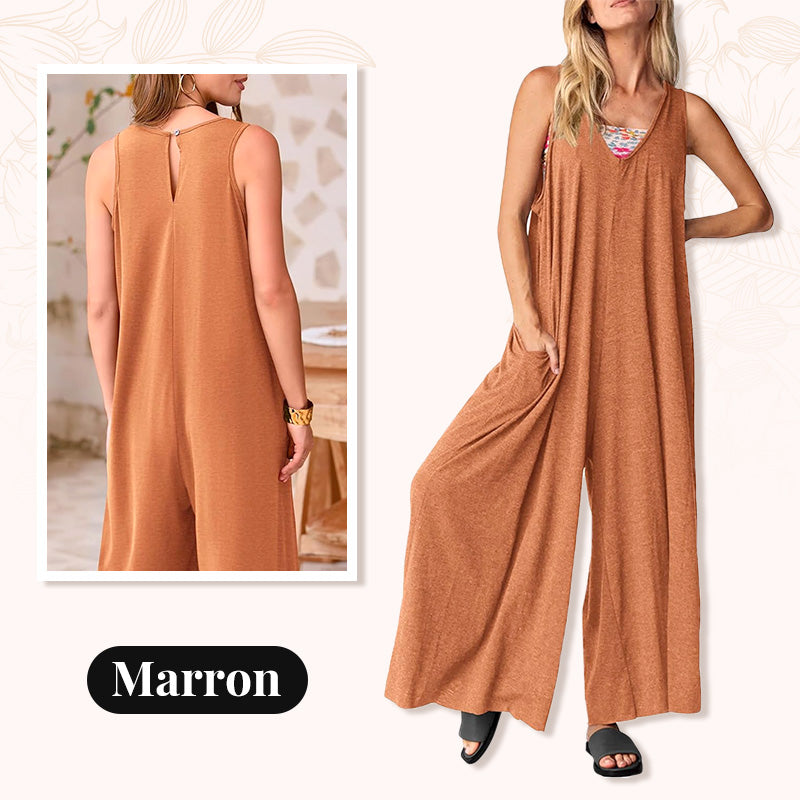 🔥🛍️Promotion chaude 50 % de réduction💃Combinaison Décontractée Sans Manches à Col en V et Jambes Larges pour Femmes🌸
