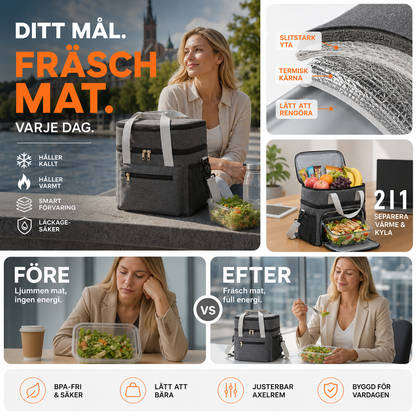 🎁 50% RABATT 🔥 Dubbellagad isolerad matväska, termisk, håller maten fräsch hela dagen 🥗