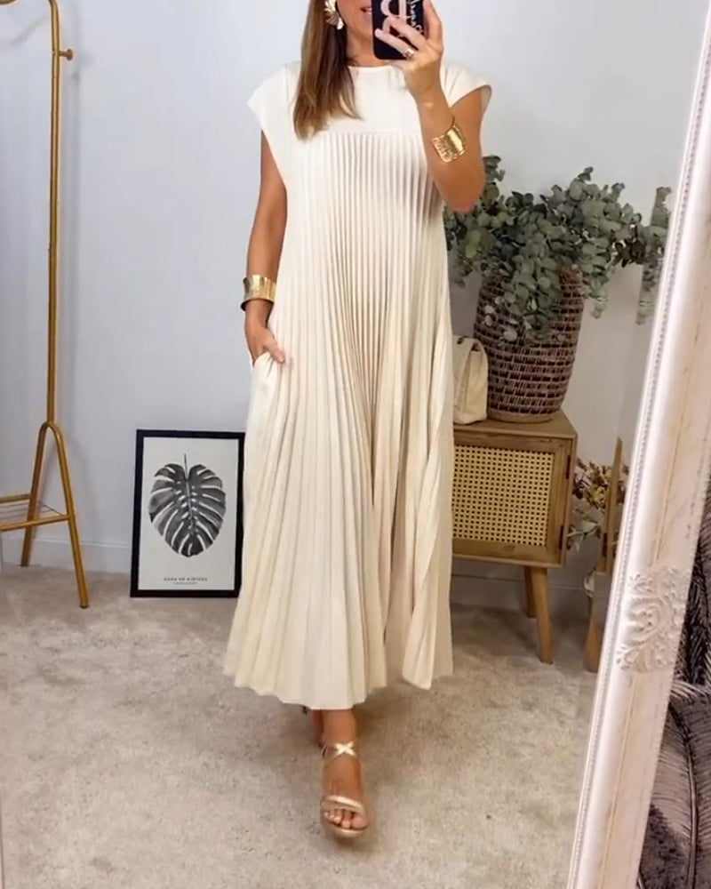 🔥VENTE CHAUDE🔥Robe sans manches plissée, simple et unie
