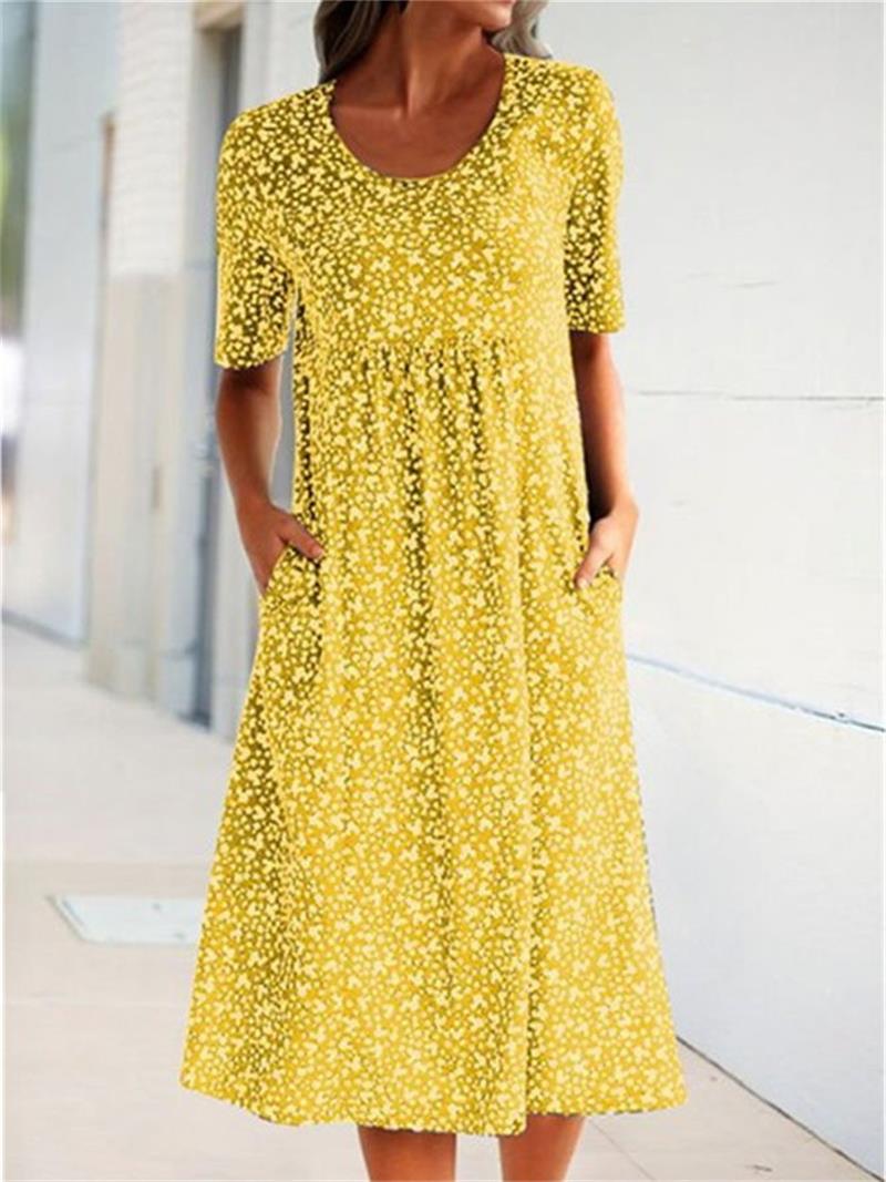 🎁Robe en coton à encolure dégagée pour femmes décontractées (8 couleurs avec poches)