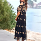 🥰 Robe d'été creuse à manches courtes, jupe longue ample imprimée