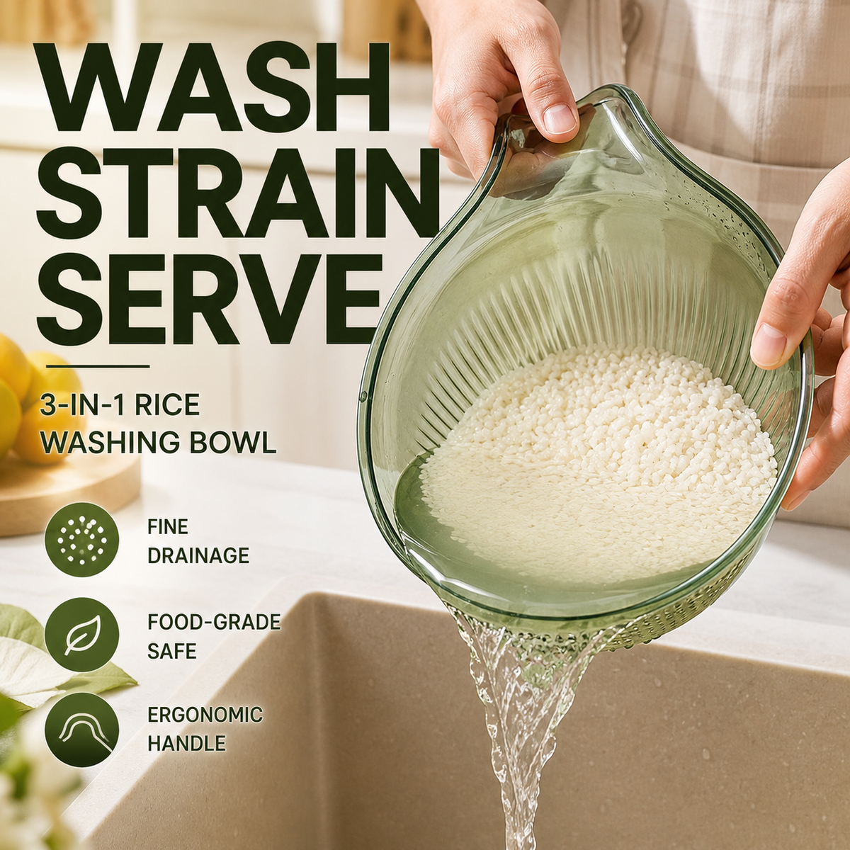 🍚 50% RABATT ✨ Smart rissköljningsskål med finmaskig sil – förenklar matlagningen