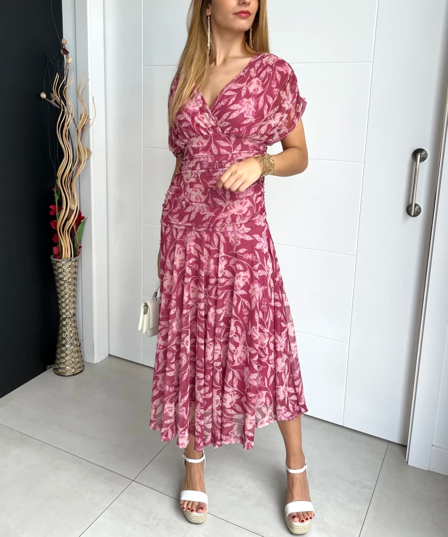 Robe élégante en maille avec motif floral pour femmes
