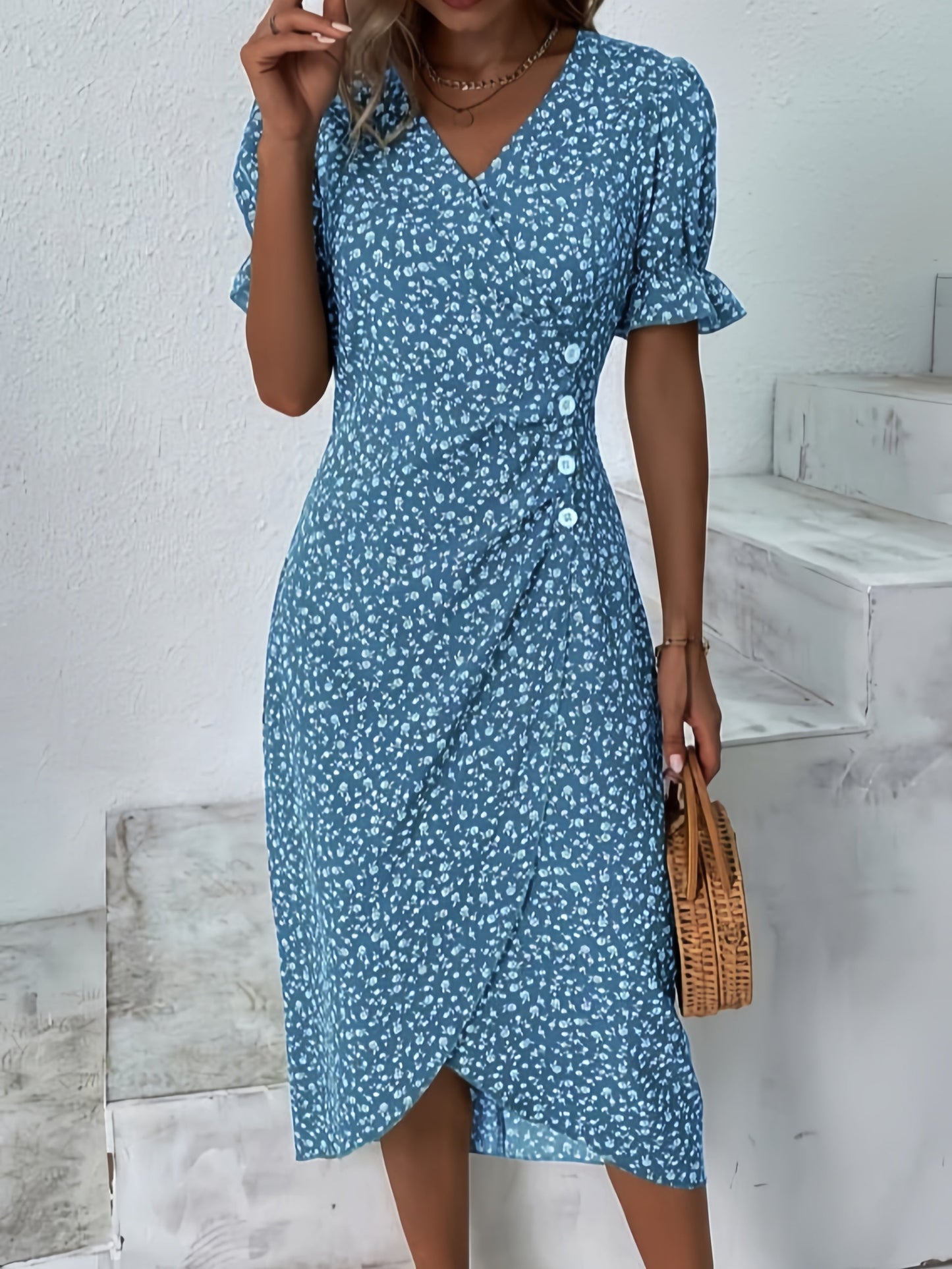🌷51% DE RÉDUCTION🌷Robe imprimée florale à col en V pour femme