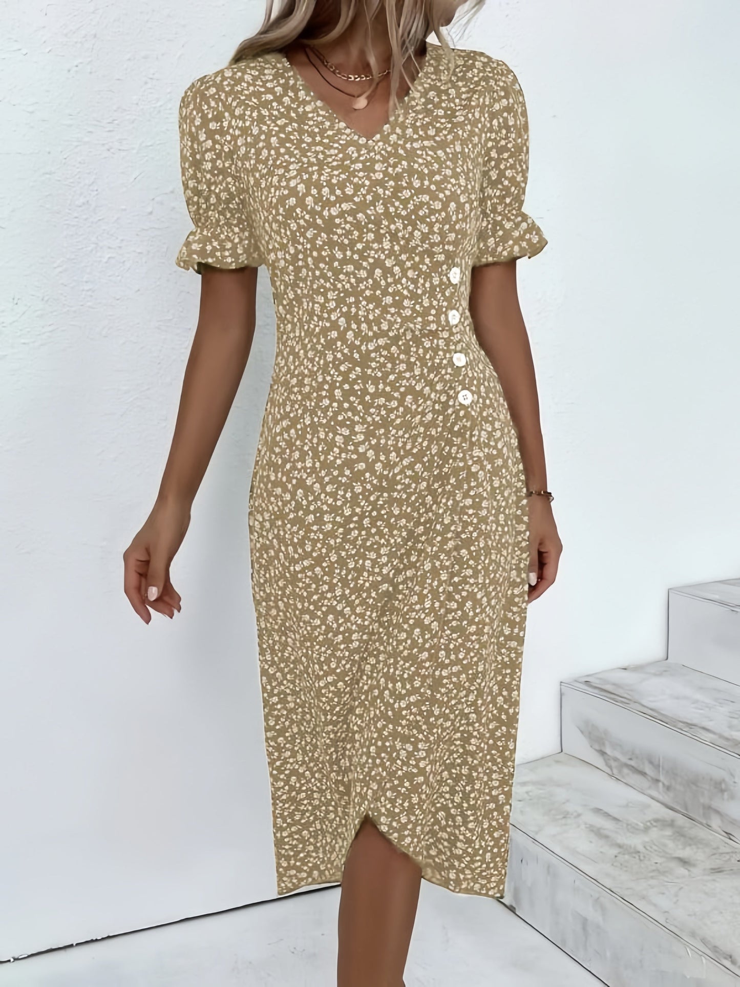 🌷51% DE RÉDUCTION🌷Robe imprimée florale à col en V pour femme