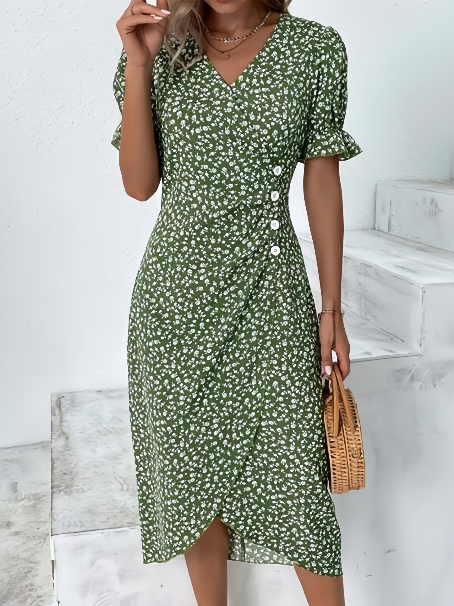 🌷51% DE RÉDUCTION🌷Robe imprimée florale à col en V pour femme