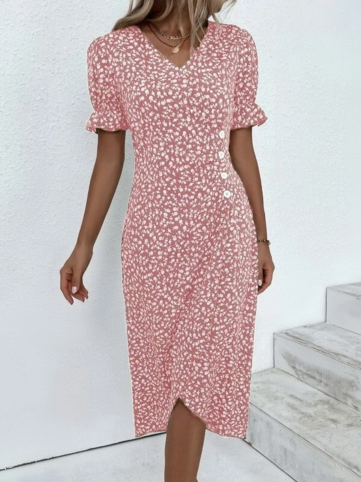 🌷51% DE RÉDUCTION🌷Robe imprimée florale à col en V pour femme