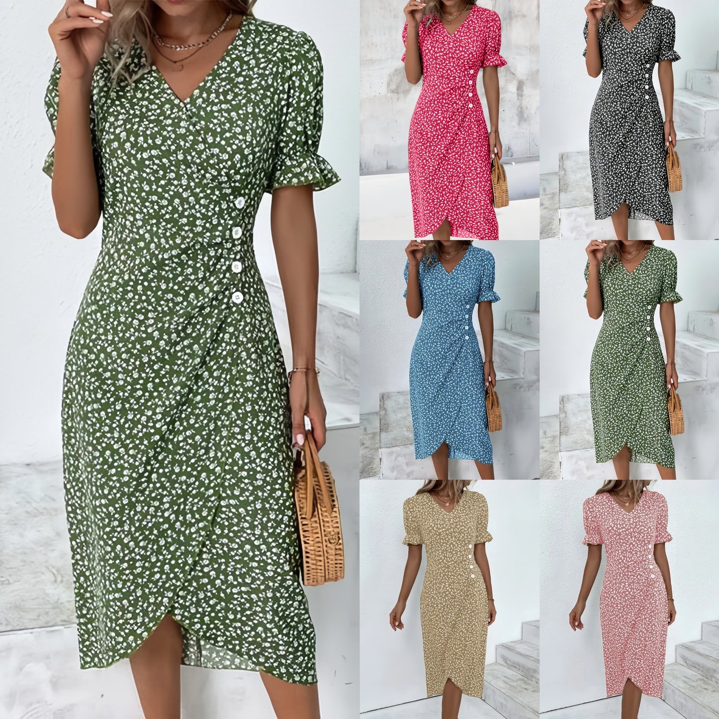 🌷51% DE RÉDUCTION🌷Robe imprimée florale à col en V pour femme