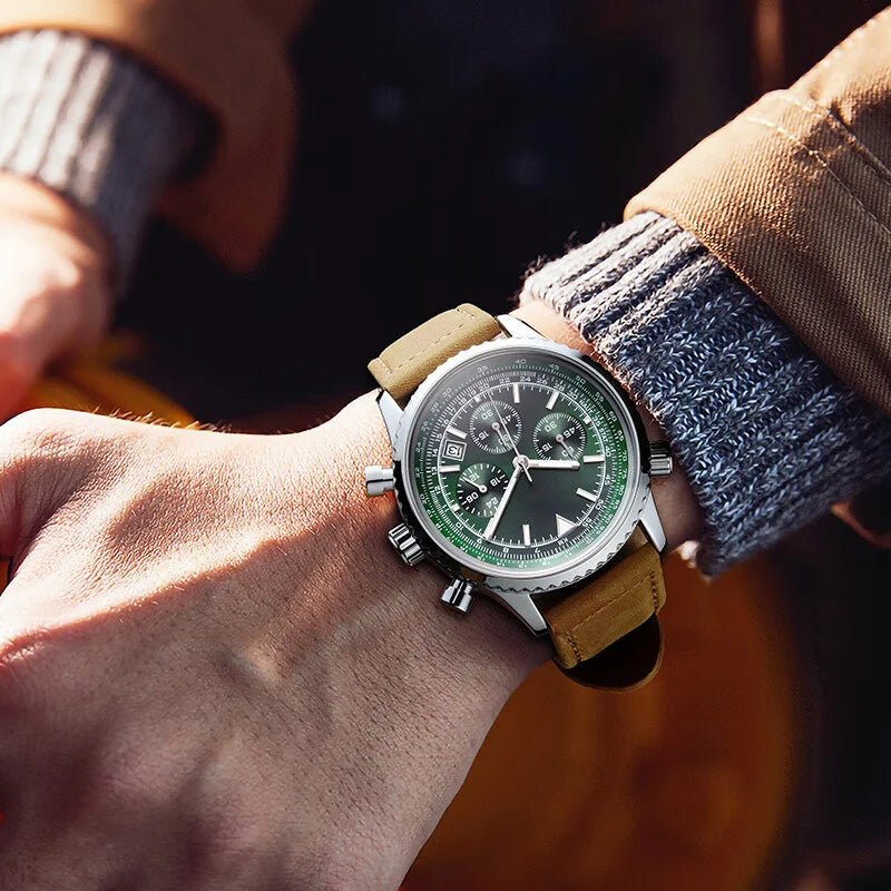 Montre quartz analogique multifonction chronographe étanche pour homme avec date