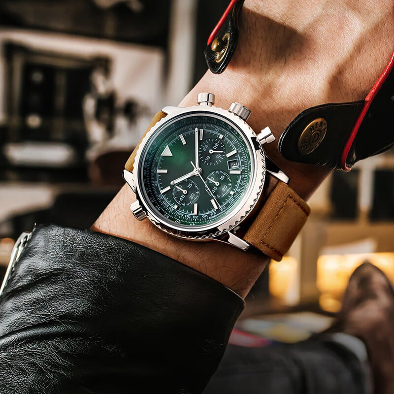 Montre quartz analogique multifonction chronographe étanche pour homme avec date