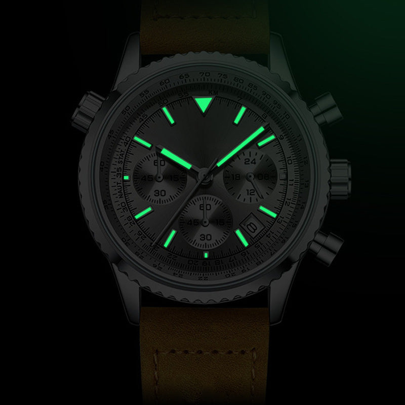 Montre quartz analogique multifonction chronographe étanche pour homme avec date