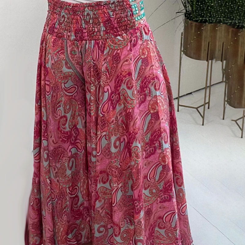 💃50% de réduction💥Pantalon léger à taille élastiquée et patchwork, imprimé marguerite ethnique
