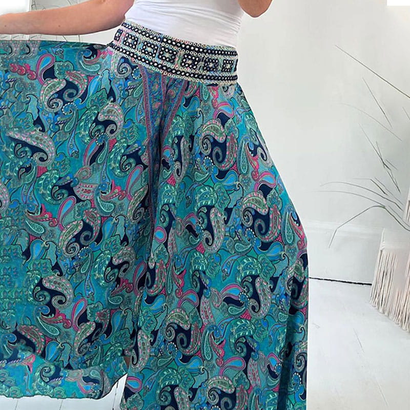 💃50% de réduction💥Pantalon léger à taille élastiquée et patchwork, imprimé marguerite ethnique