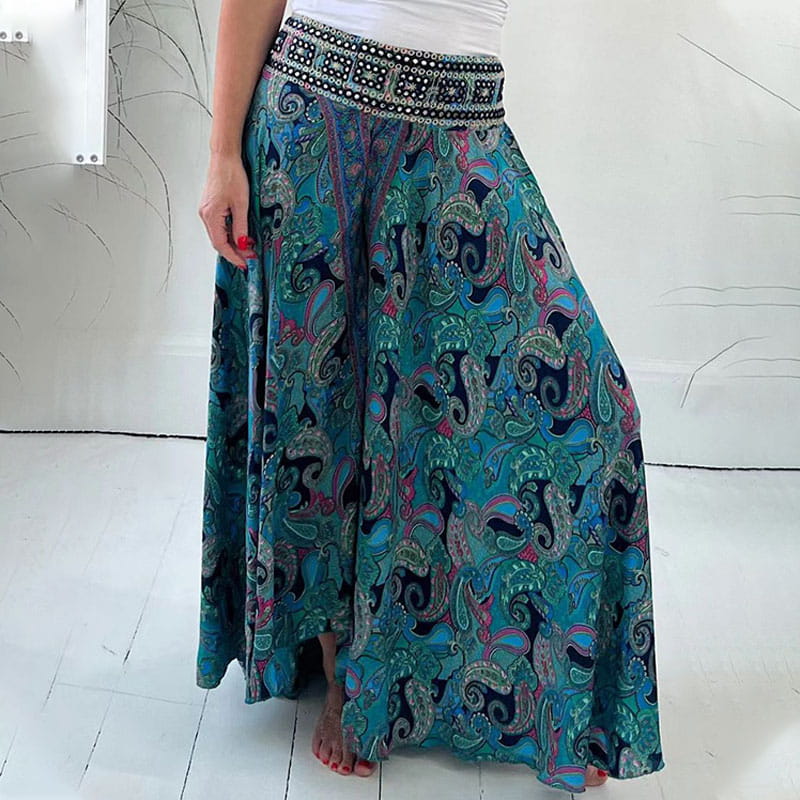 💃50% de réduction💥Pantalon léger à taille élastiquée et patchwork, imprimé marguerite ethnique