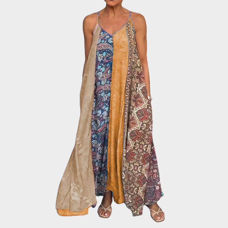Robe longue relaxante à bretelles spaghetti imprimée pour femmes