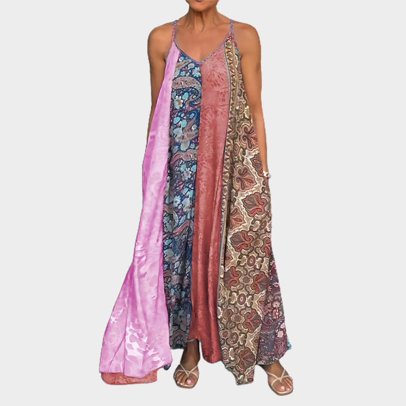 Robe longue relaxante à bretelles spaghetti imprimée pour femmes