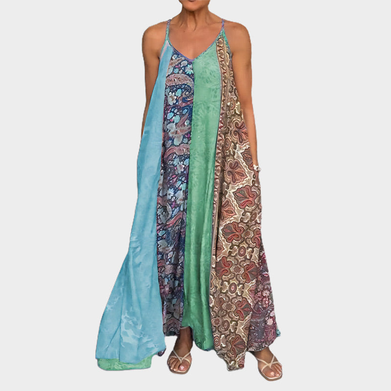 Robe longue relaxante à bretelles spaghetti imprimée pour femmes