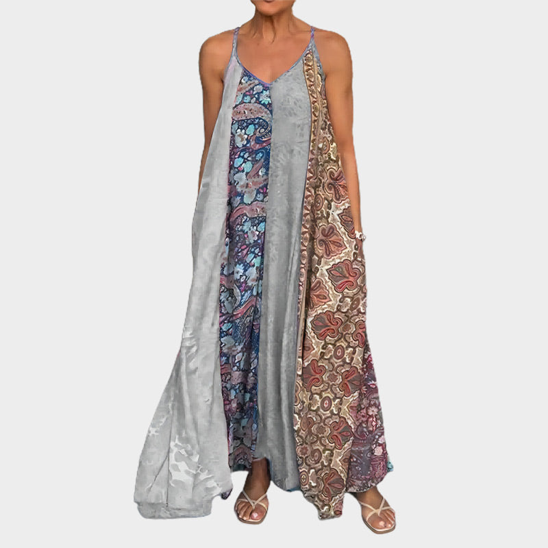 Robe longue relaxante à bretelles spaghetti imprimée pour femmes
