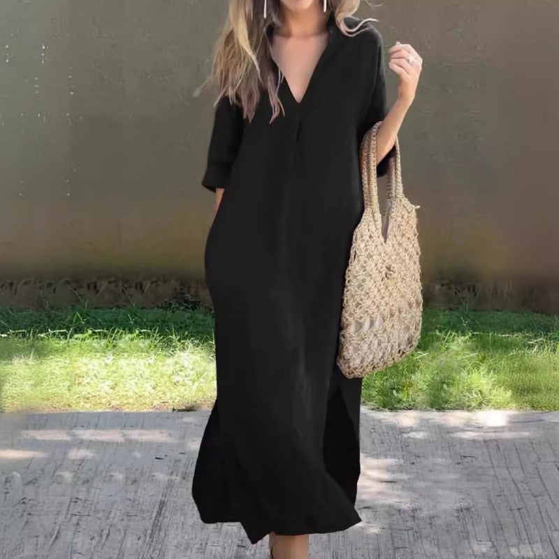 ✨Robe fendue élégante à col en V✨