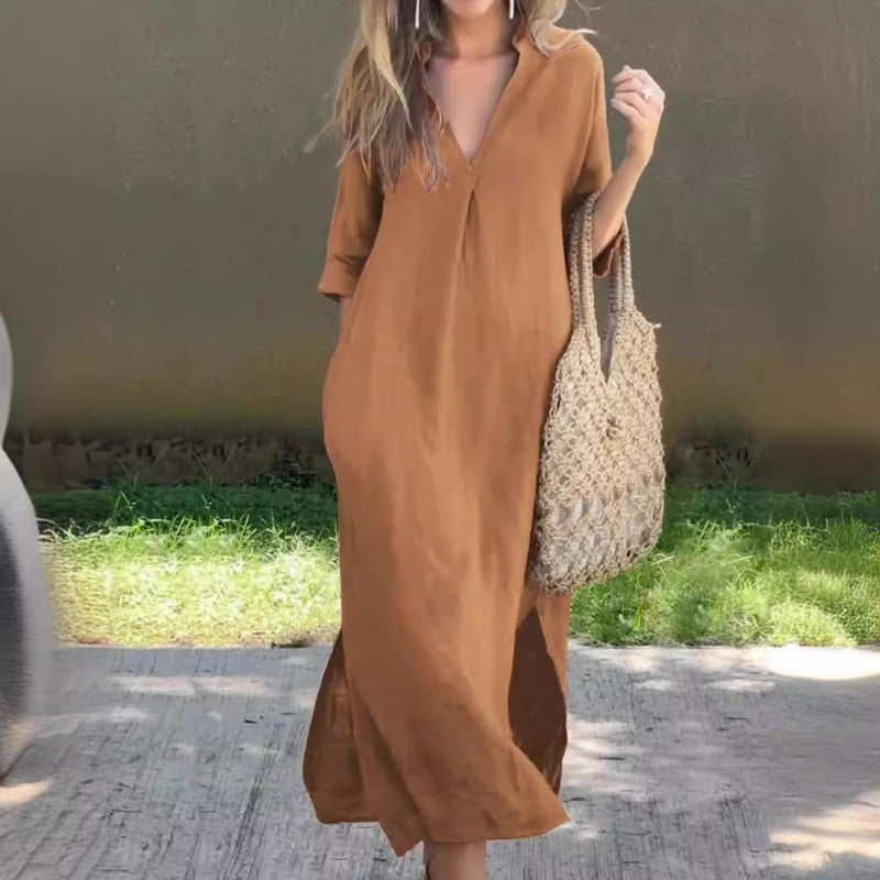 ✨Robe fendue élégante à col en V✨