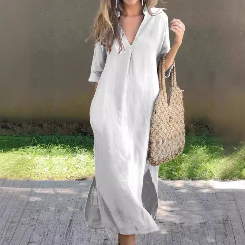 ✨Robe fendue élégante à col en V✨