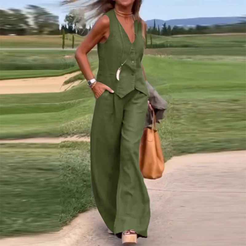 💕Costume personnalisé avec gilet de couleur unie et pantalon large pour dames françaises