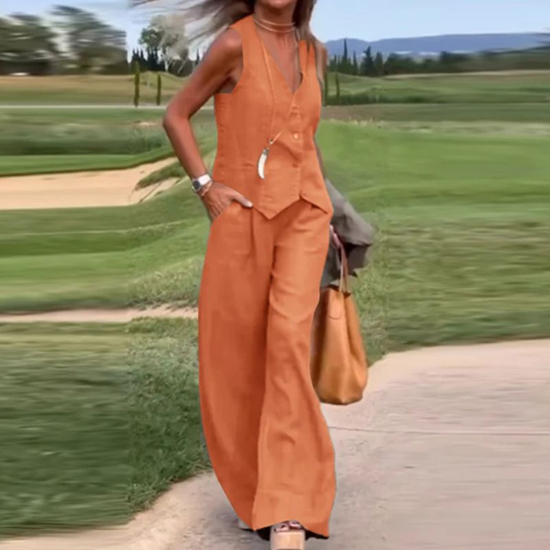 💕Costume personnalisé avec gilet de couleur unie et pantalon large pour dames françaises