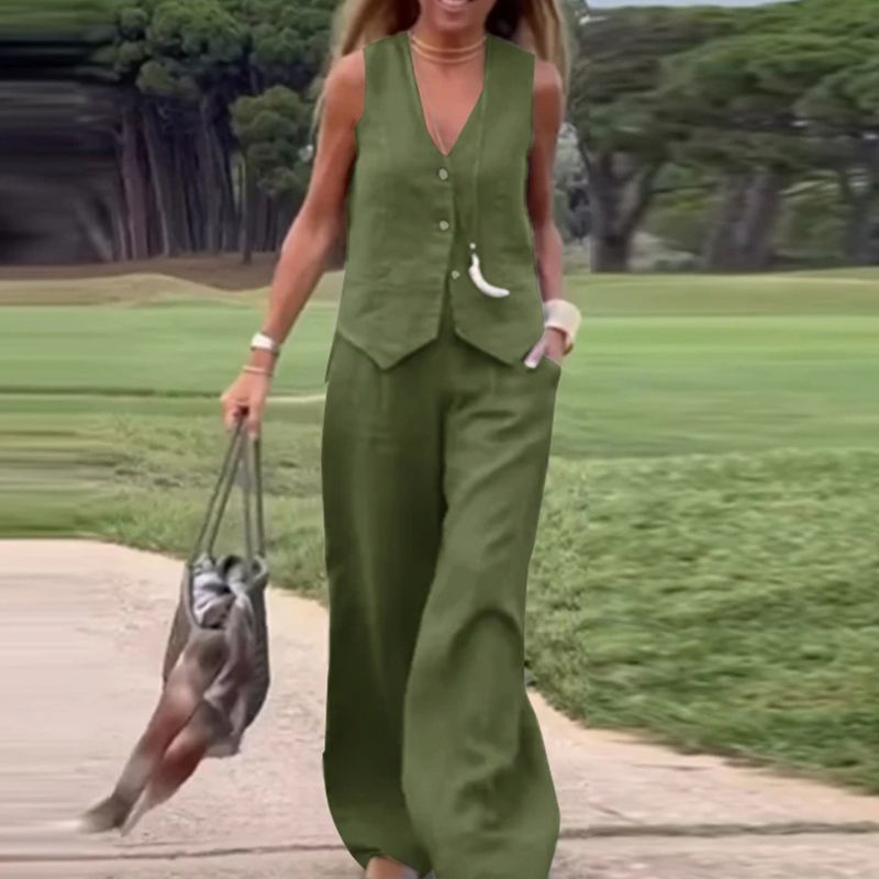 💕Costume personnalisé avec gilet de couleur unie et pantalon large pour dames françaises