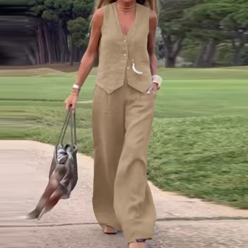 💕Costume personnalisé avec gilet de couleur unie et pantalon large pour dames françaises