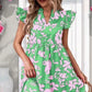 Robe imprimée en V manche en V Ruffle