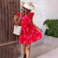 Robe imprimée en V manche en V Ruffle