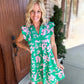Robe imprimée en V manche en V Ruffle